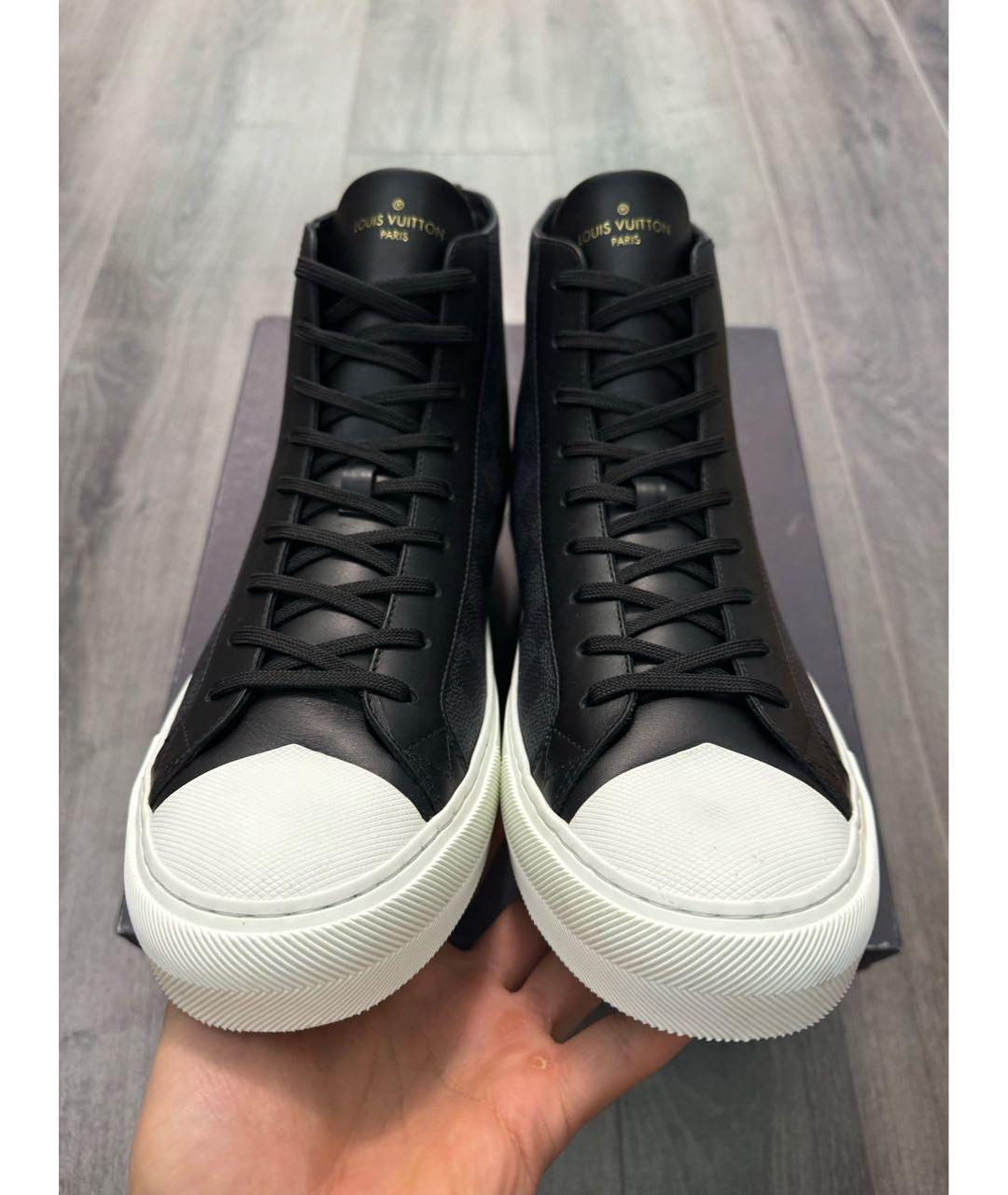 LOUIS VUITTON Черные кожаные высокие кроссовки / кеды, фото 2
