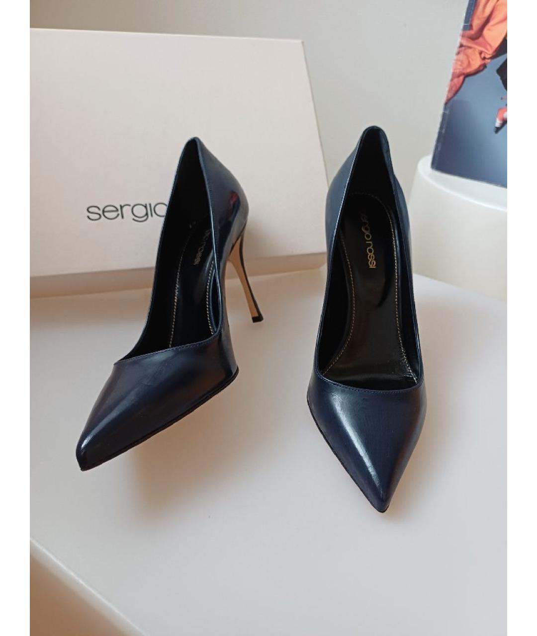 SERGIO ROSSI Темно-синие туфли из лакированной кожи, фото 5