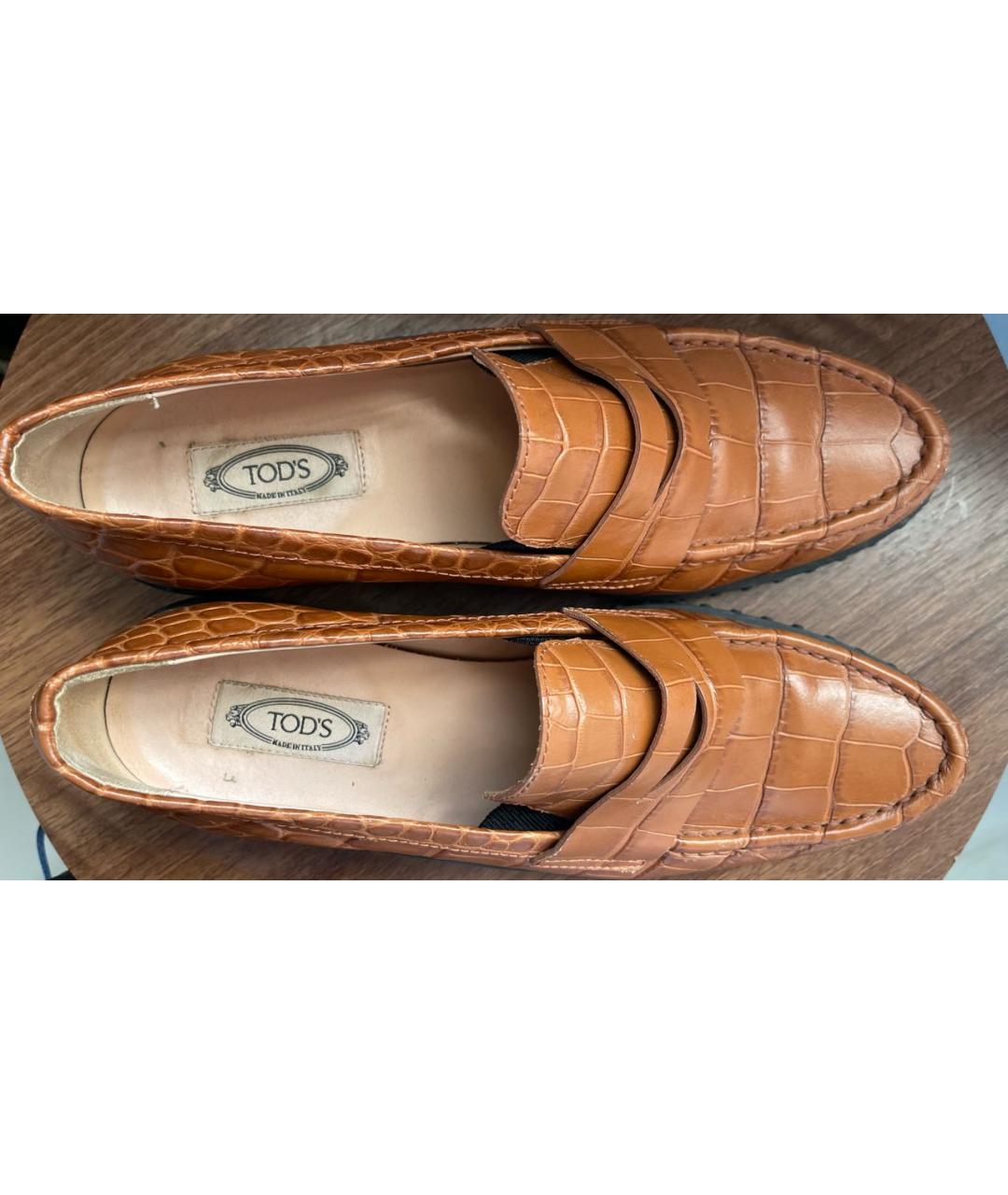 TOD'S Оранжевое кожаные лоферы, фото 2