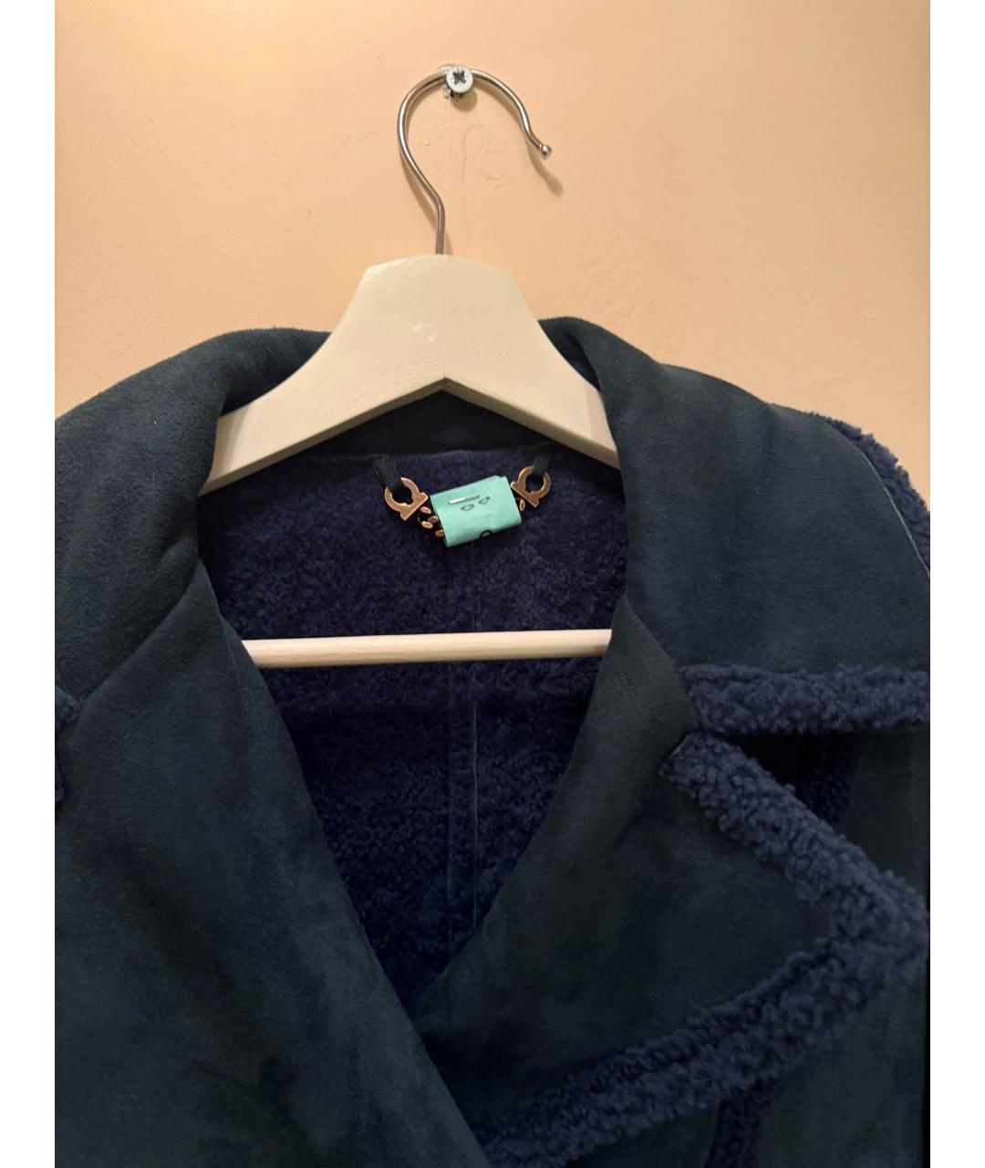 FERRAGAMO Темно-синяя кожаная дубленка, фото 4