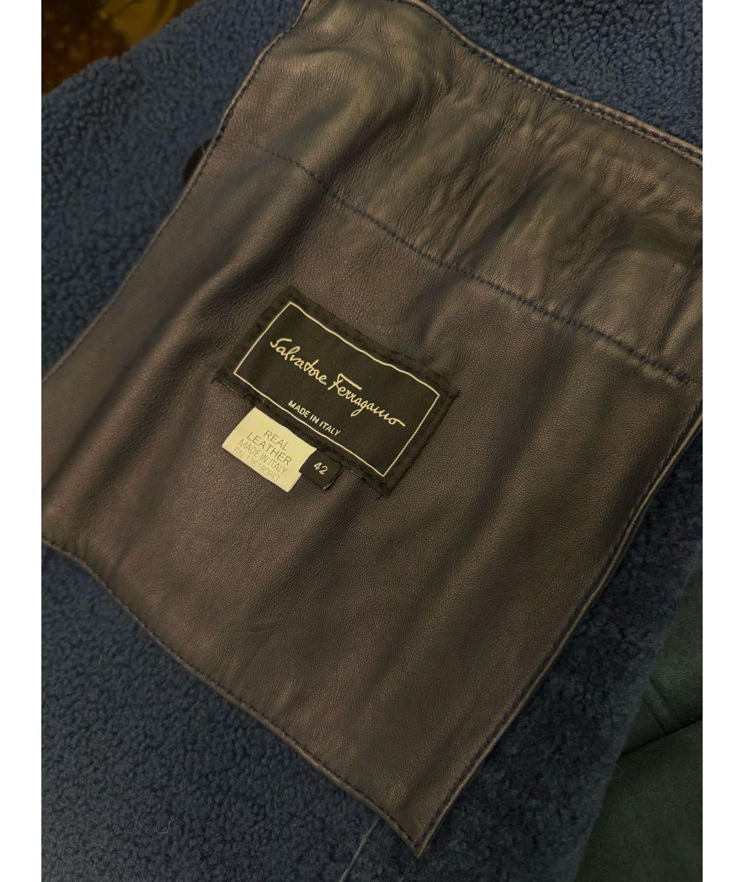 FERRAGAMO Темно-синяя кожаная дубленка, фото 5