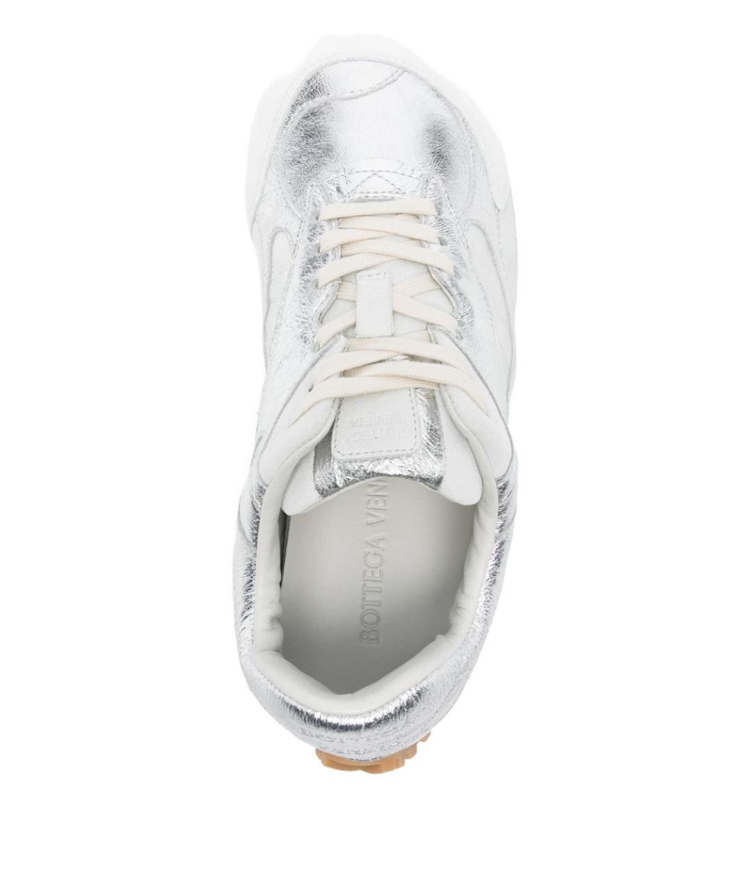 BOTTEGA VENETA Серебряные кожаные кроссовки, фото 2