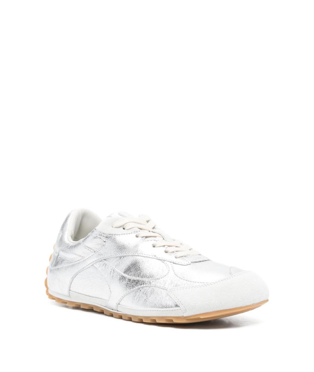 BOTTEGA VENETA Серебряные кожаные кроссовки, фото 4