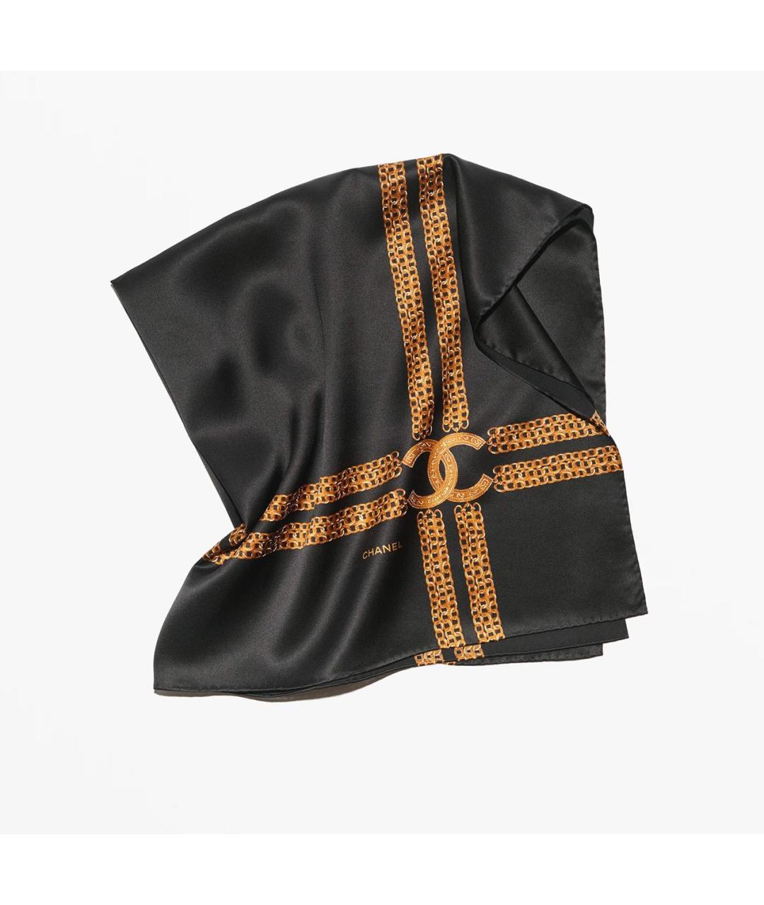 CHANEL Черный шелковый платок, фото 2
