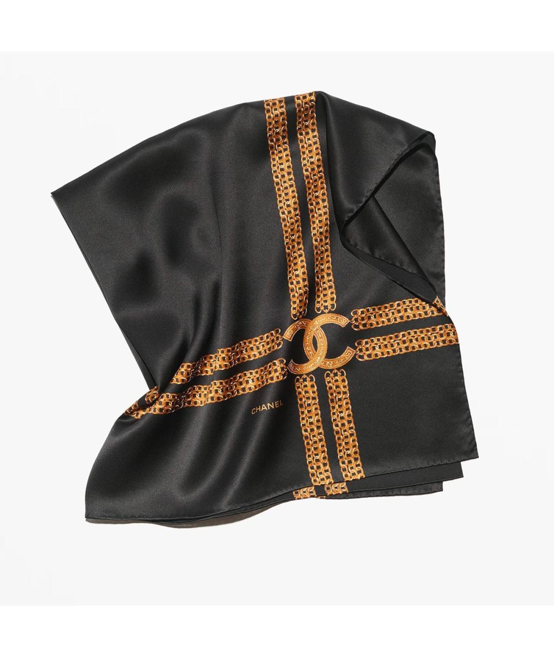 CHANEL Черный шелковый платок, фото 5