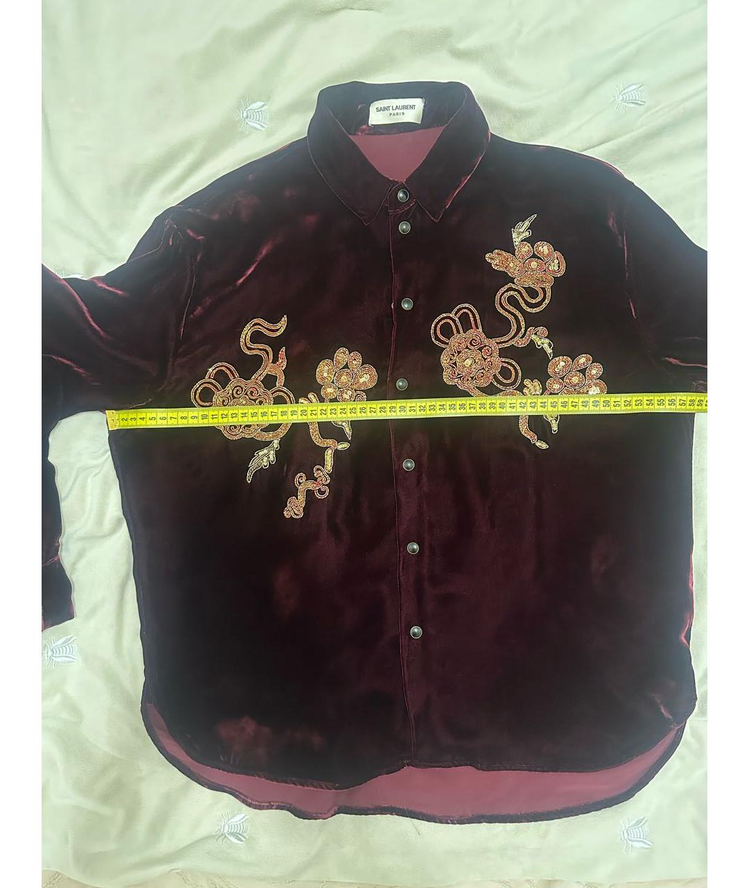 SAINT LAURENT Бордовая бархатная рубашка, фото 6