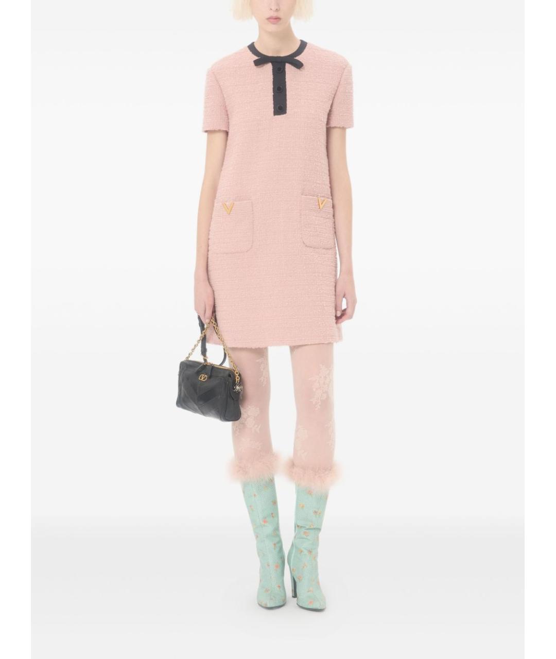 VALENTINO Розовое шерстяное повседневное платье, фото 2