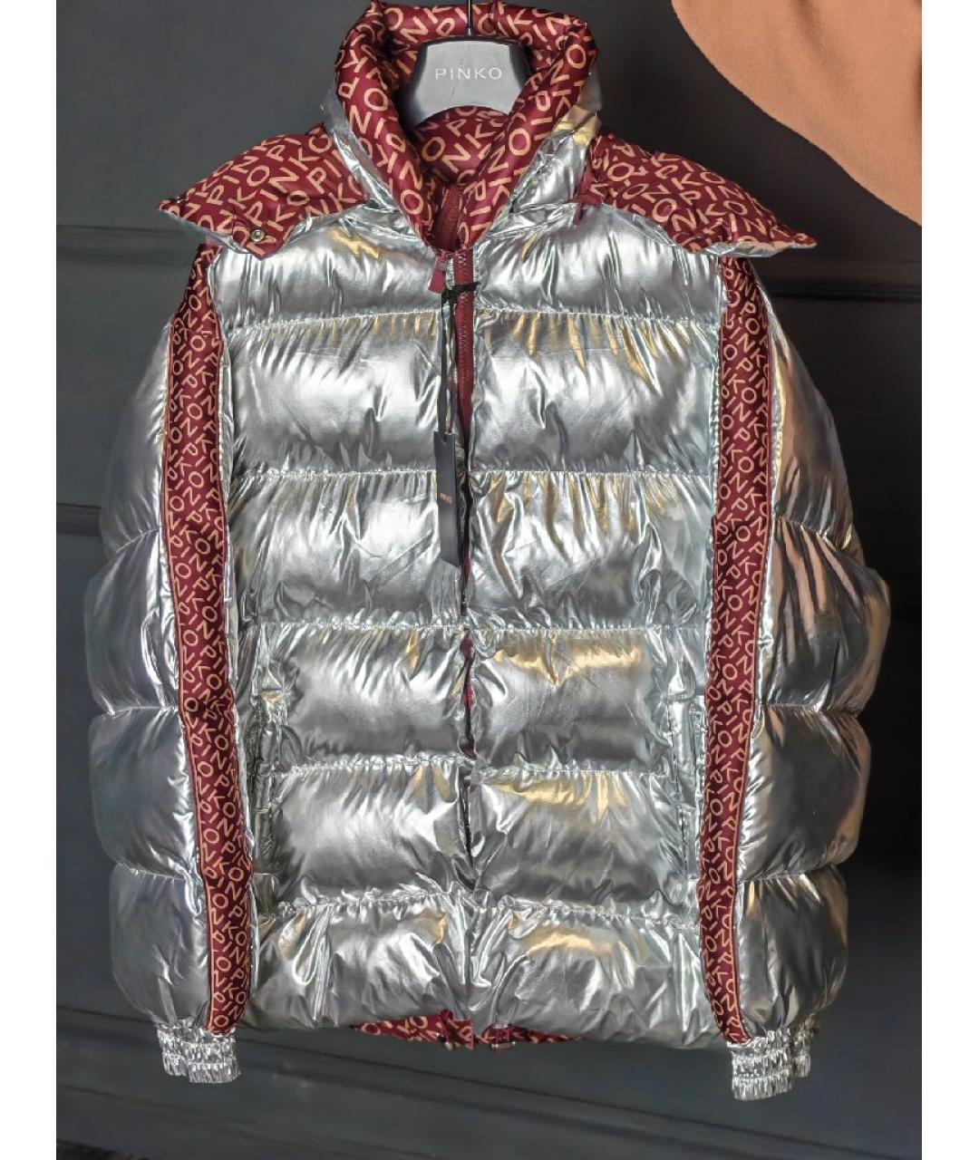 PINKO Серебряная полиуретановая куртка, фото 7