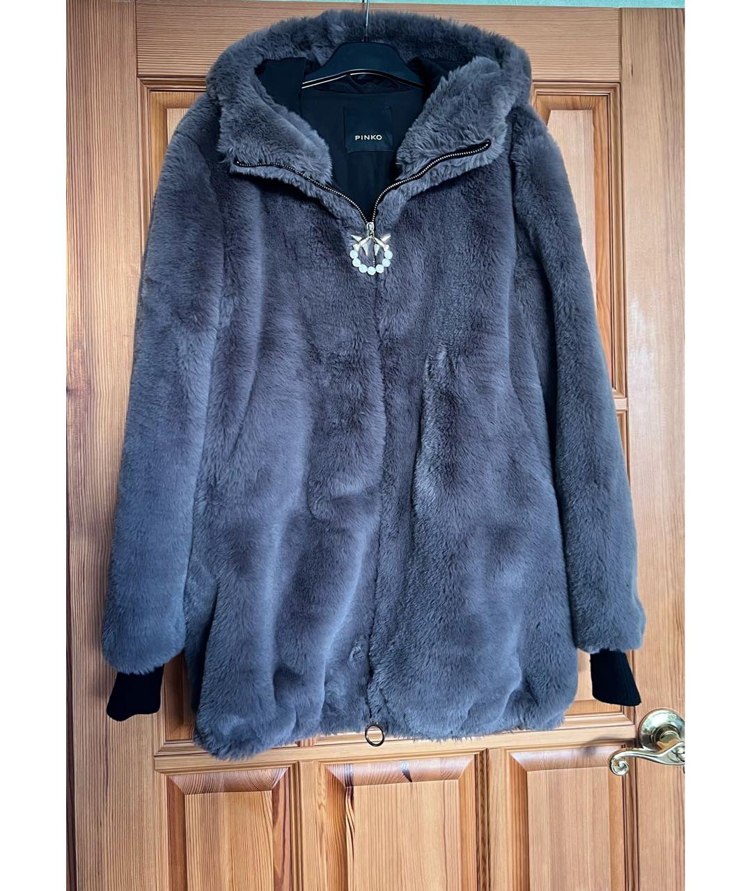 PINKO Серая полиэстеровая шуба, фото 5