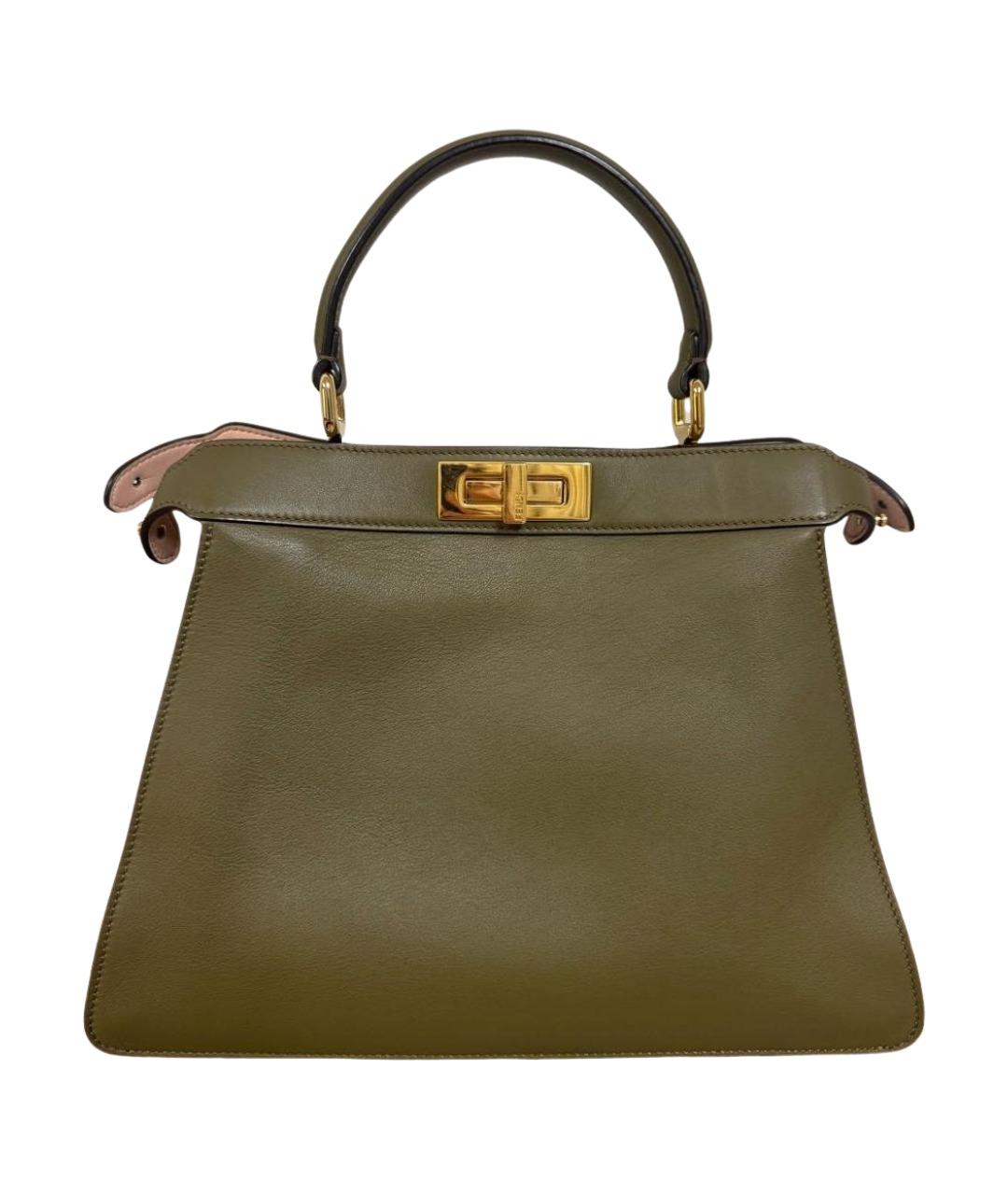 FENDI Хаки кожаная сумка с короткими ручками, фото 1