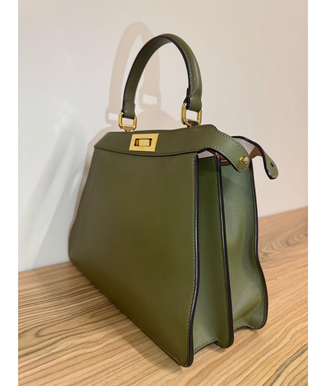 FENDI Хаки кожаная сумка с короткими ручками, фото 3