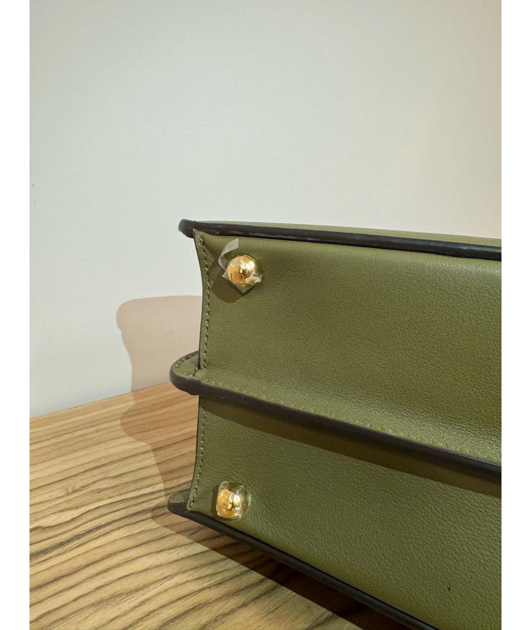 FENDI Хаки кожаная сумка с короткими ручками, фото 7