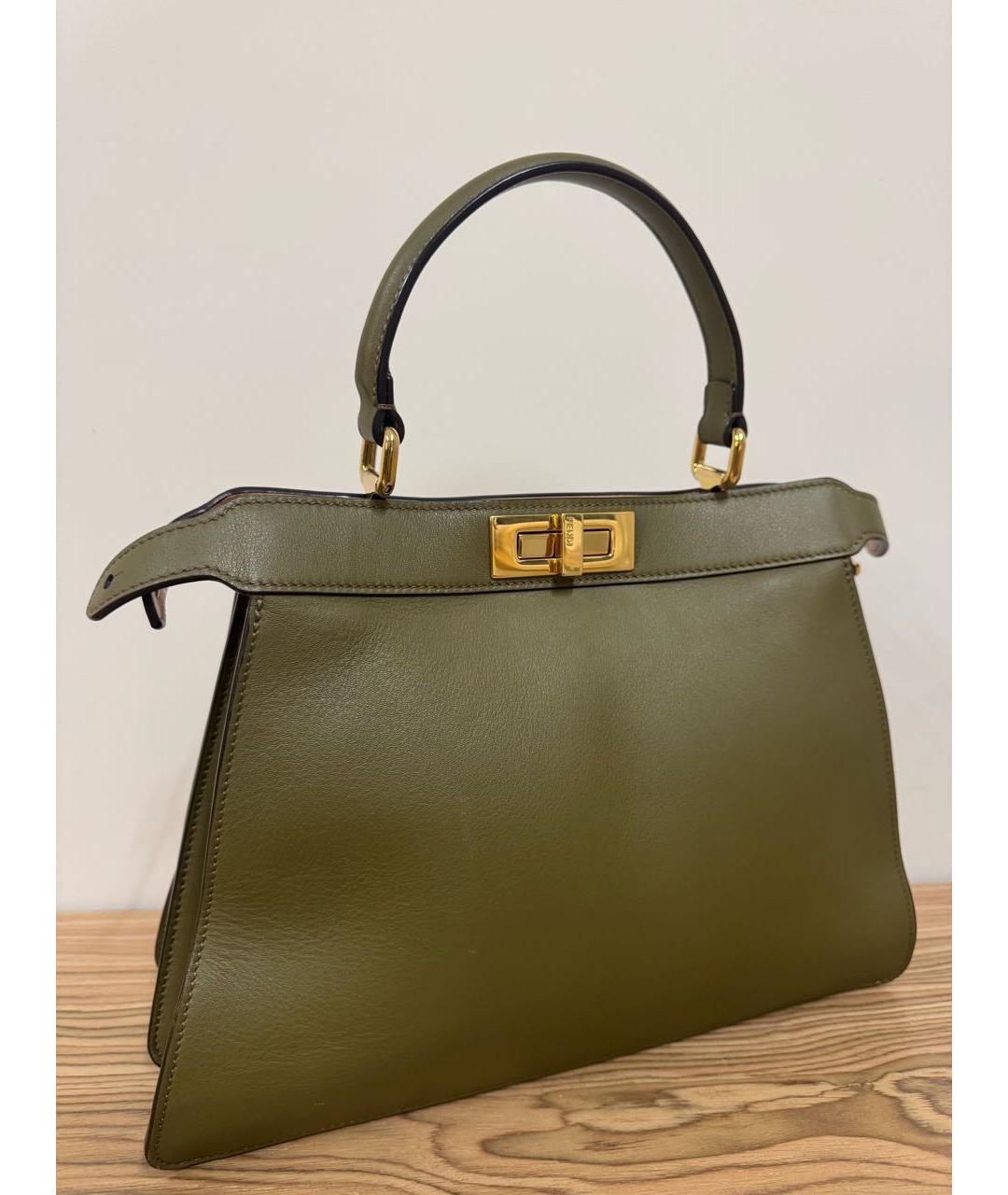 FENDI Хаки кожаная сумка с короткими ручками, фото 8