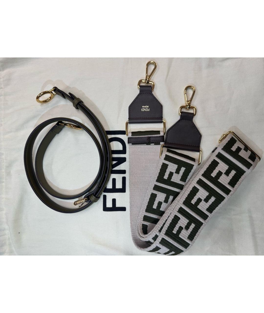 FENDI Хаки кожаная сумка с короткими ручками, фото 6