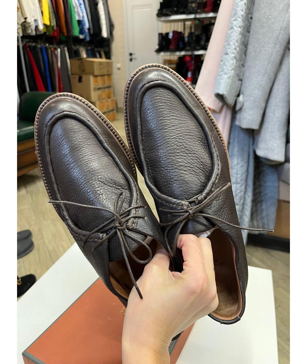 LORO PIANA Коричневые кожаные низкие ботинки, фото 8