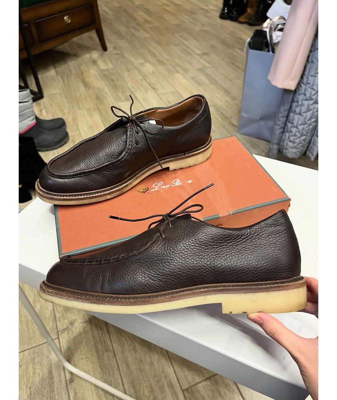 LORO PIANA Коричневые кожаные низкие ботинки, фото 9