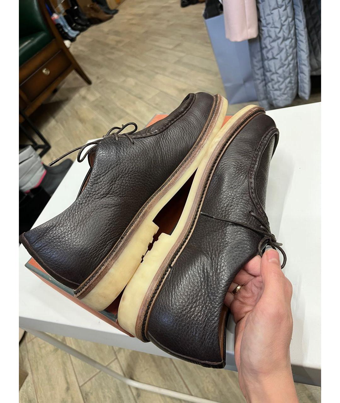 LORO PIANA Коричневые кожаные низкие ботинки, фото 7