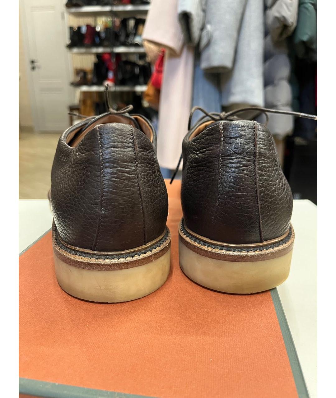 LORO PIANA Коричневые кожаные низкие ботинки, фото 6