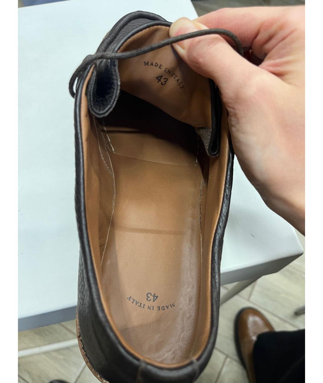 LORO PIANA Коричневые кожаные низкие ботинки, фото 2