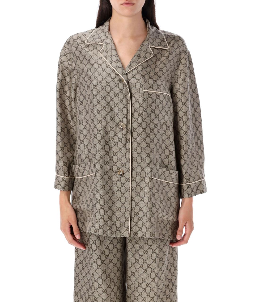 GUCCI Коричневая шелковая рубашка, фото 2