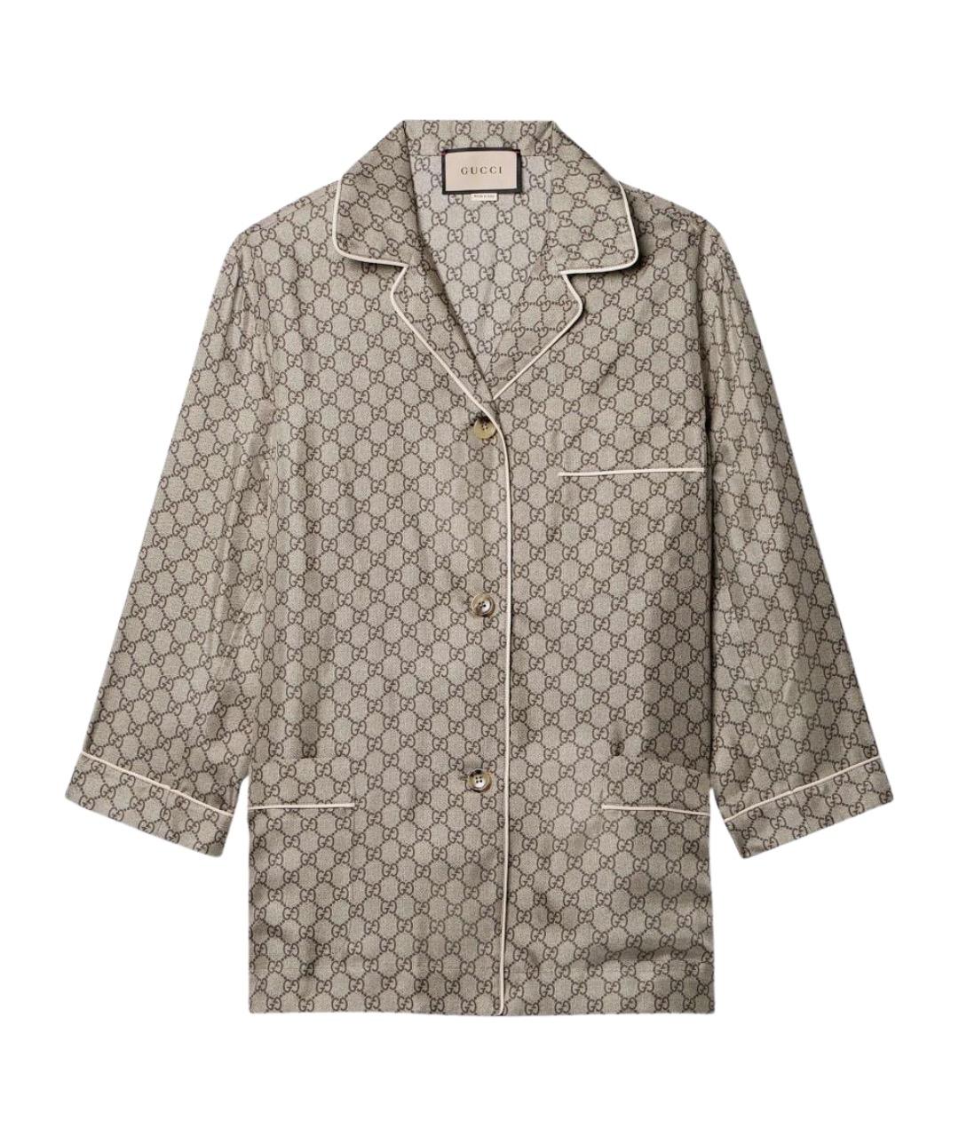 GUCCI Коричневая шелковая рубашка, фото 1