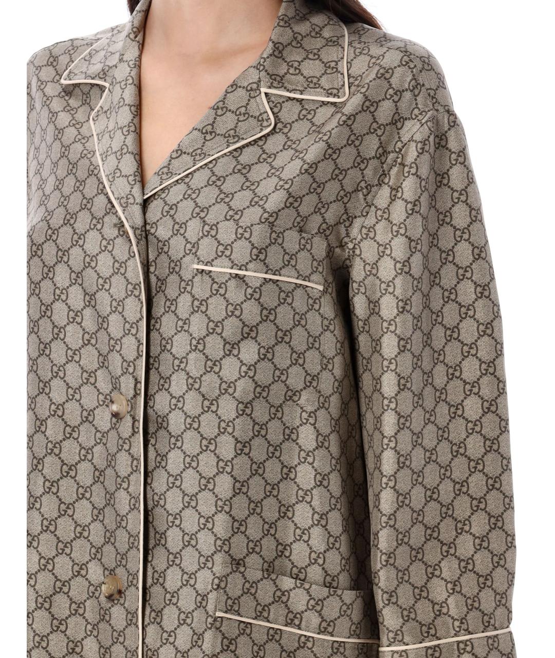 GUCCI Коричневая шелковая рубашка, фото 4