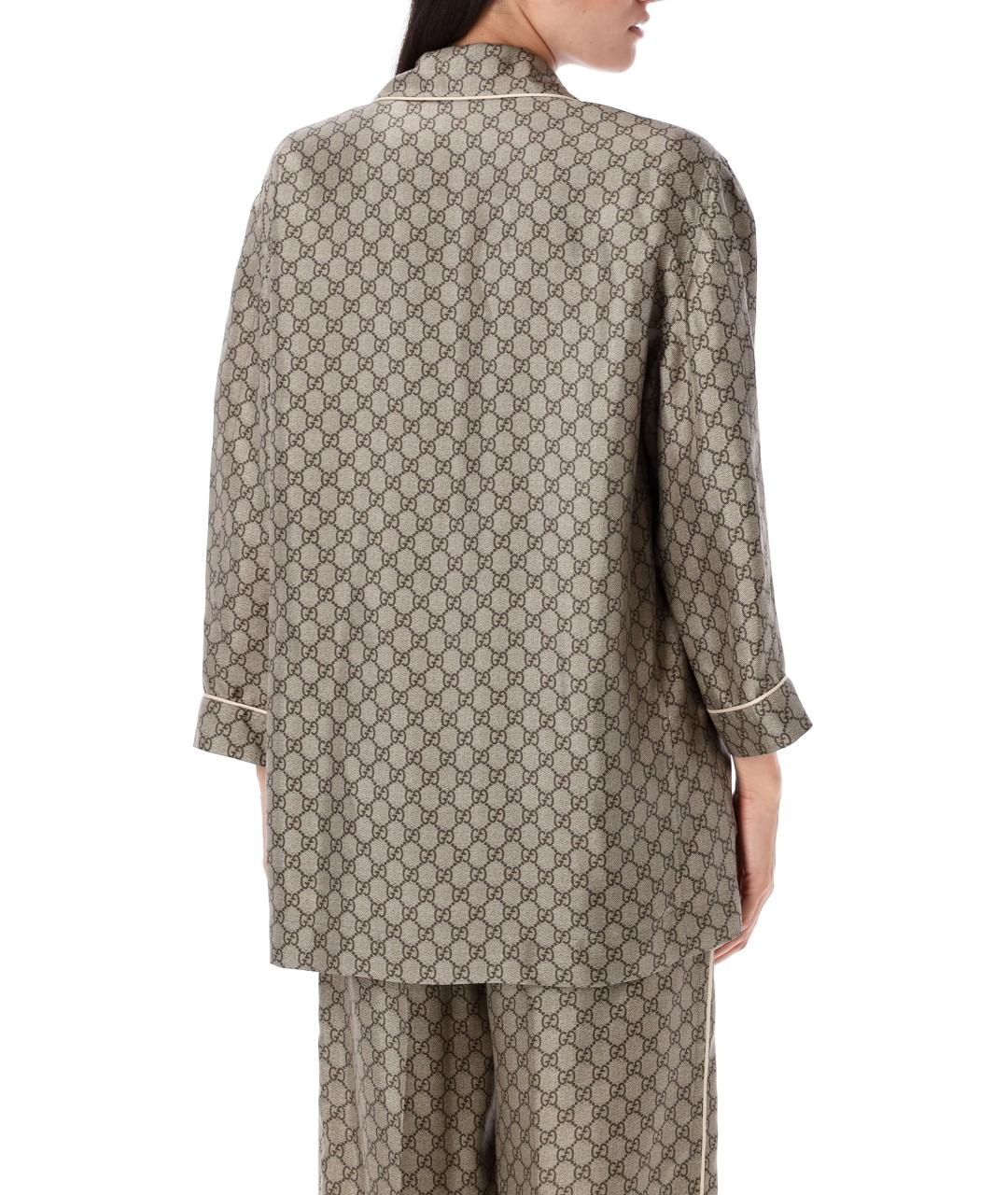 GUCCI Коричневая шелковая рубашка, фото 3