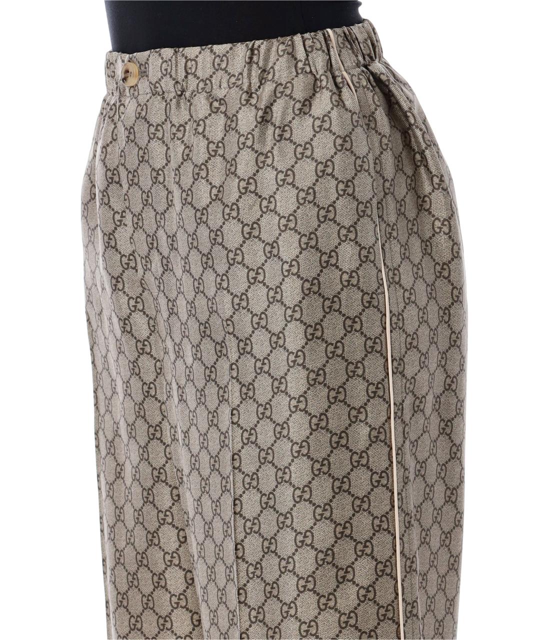 GUCCI Коричневые шелковые прямые брюки, фото 3
