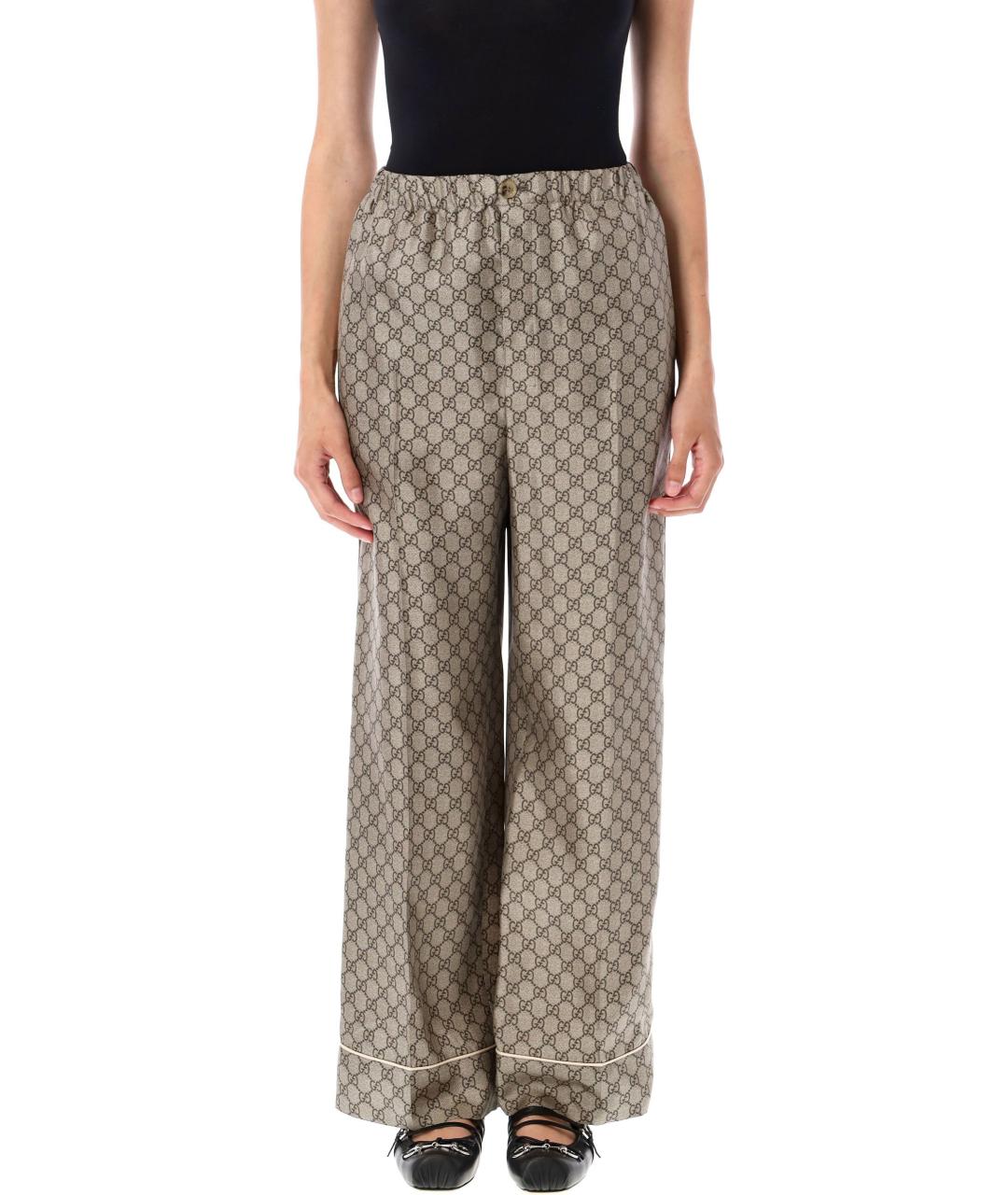 GUCCI Коричневые шелковые прямые брюки, фото 4