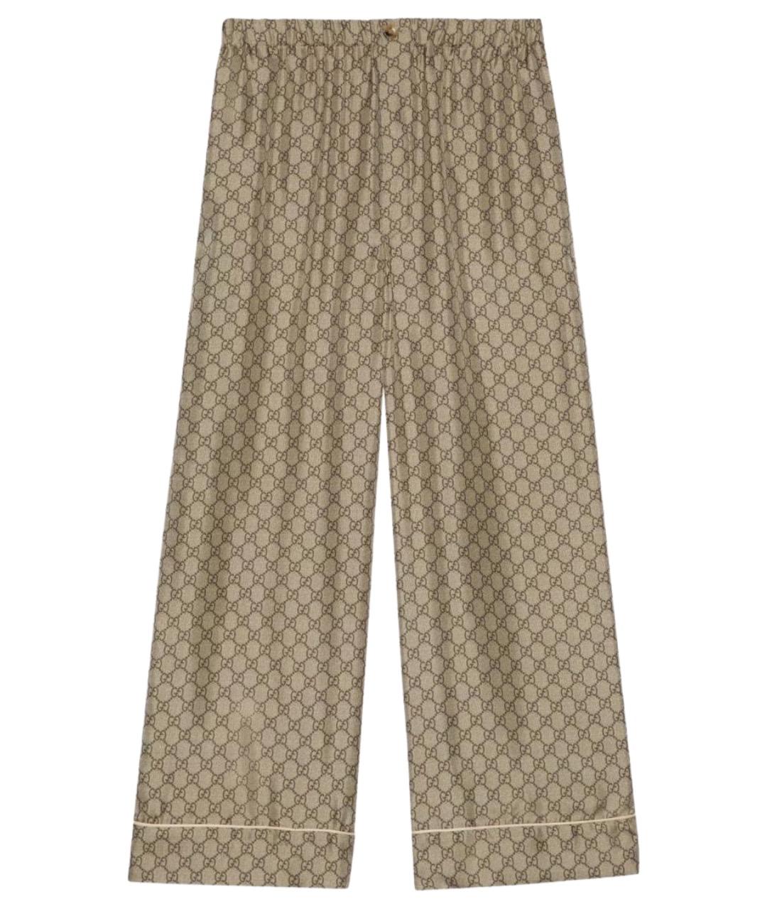 GUCCI Коричневые шелковые прямые брюки, фото 1