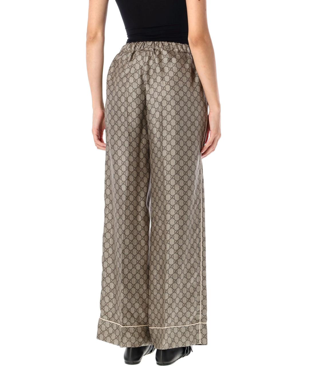 GUCCI Коричневые шелковые прямые брюки, фото 2