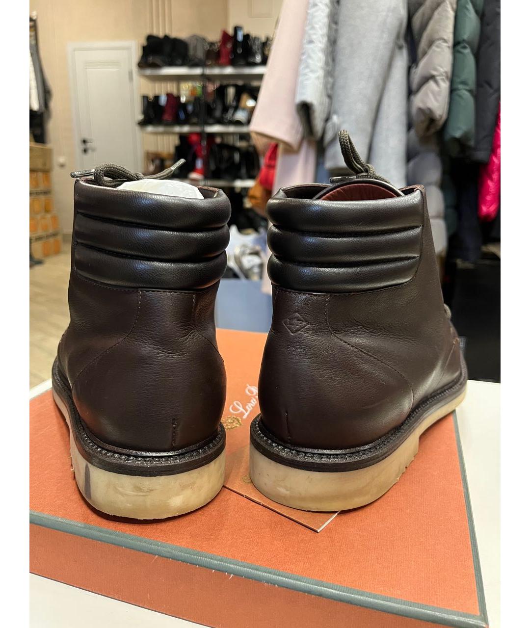 LORO PIANA Коричневые кожаные высокие ботинки, фото 4