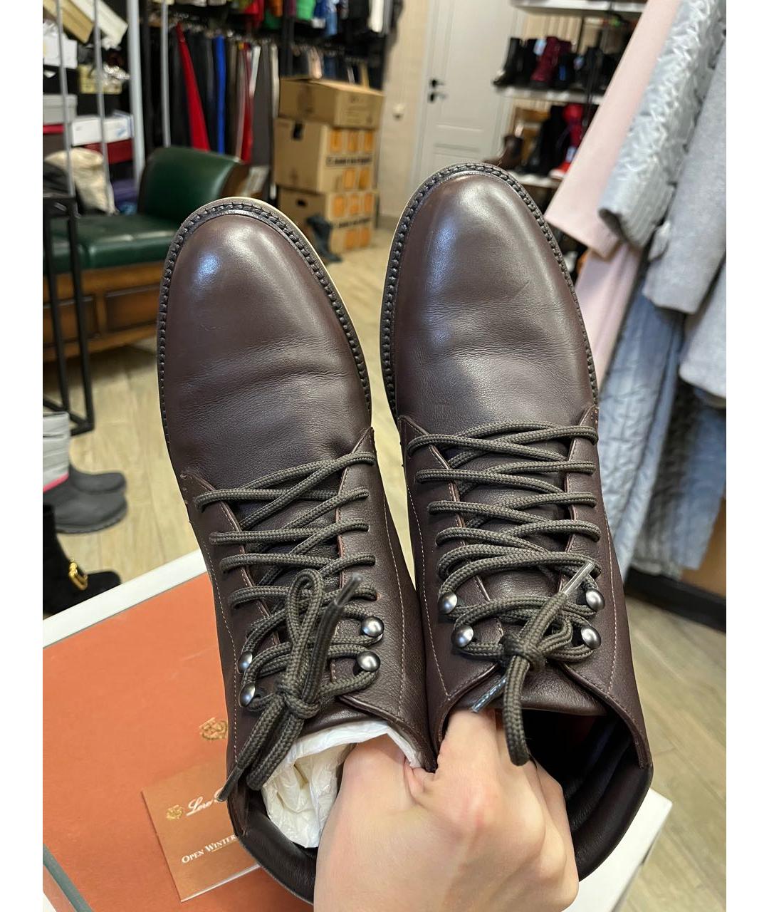 LORO PIANA Коричневые кожаные высокие ботинки, фото 5