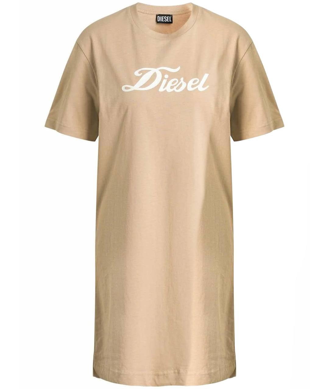 DIESEL Бежевое хлопко-эластановое повседневное платье, фото 1