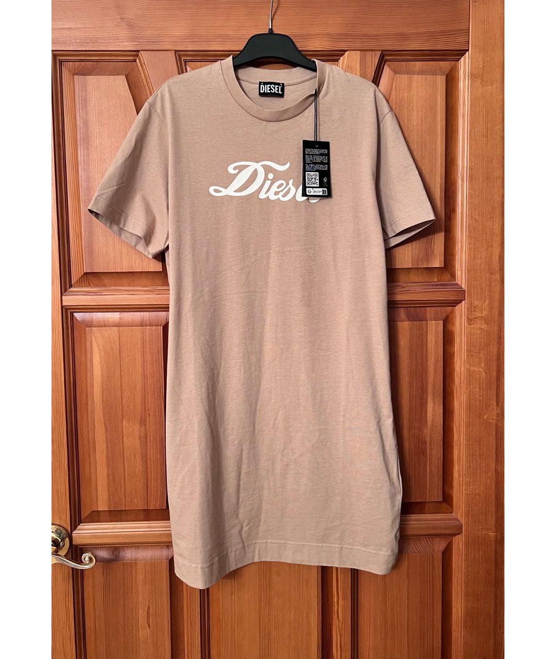 DIESEL Бежевое хлопко-эластановое повседневное платье, фото 4