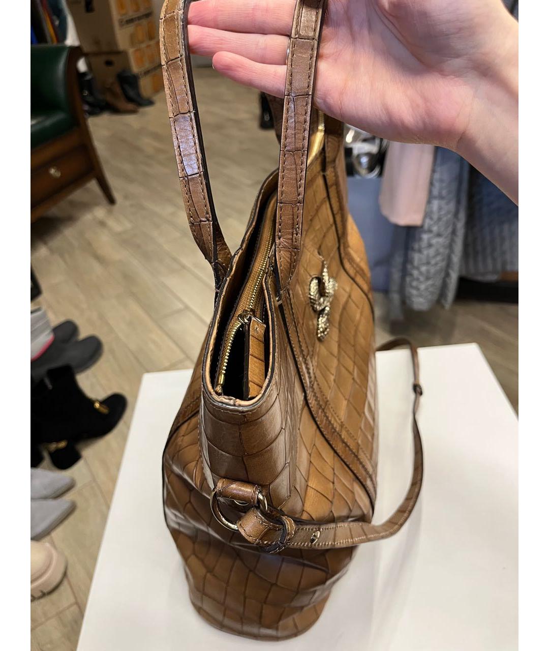 ROBERTO CAVALLI Коричневая кожаная сумка с короткими ручками, фото 5