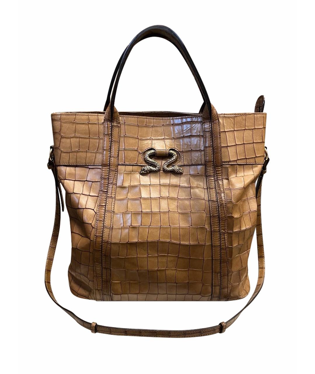 ROBERTO CAVALLI Коричневая кожаная сумка с короткими ручками, фото 1