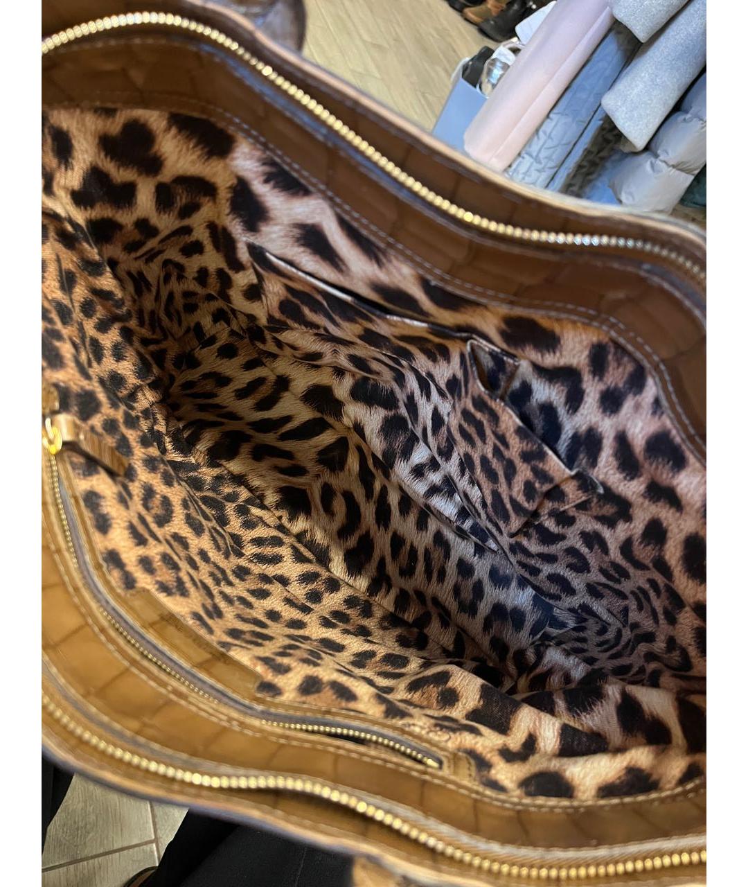 ROBERTO CAVALLI Коричневая кожаная сумка с короткими ручками, фото 8