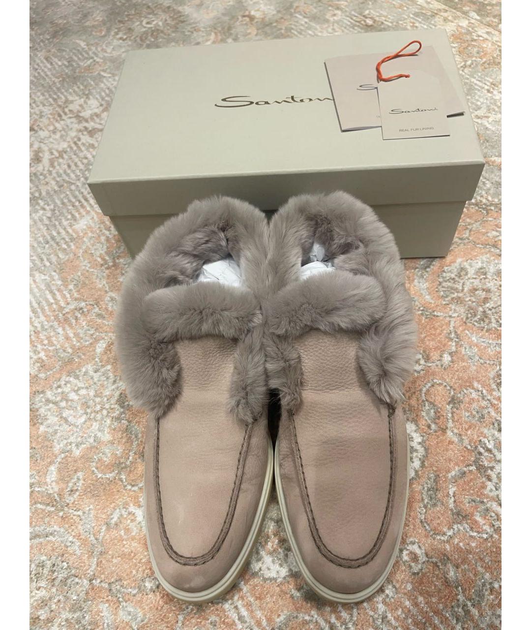 SANTONI Серые кожаные лоферы, фото 6