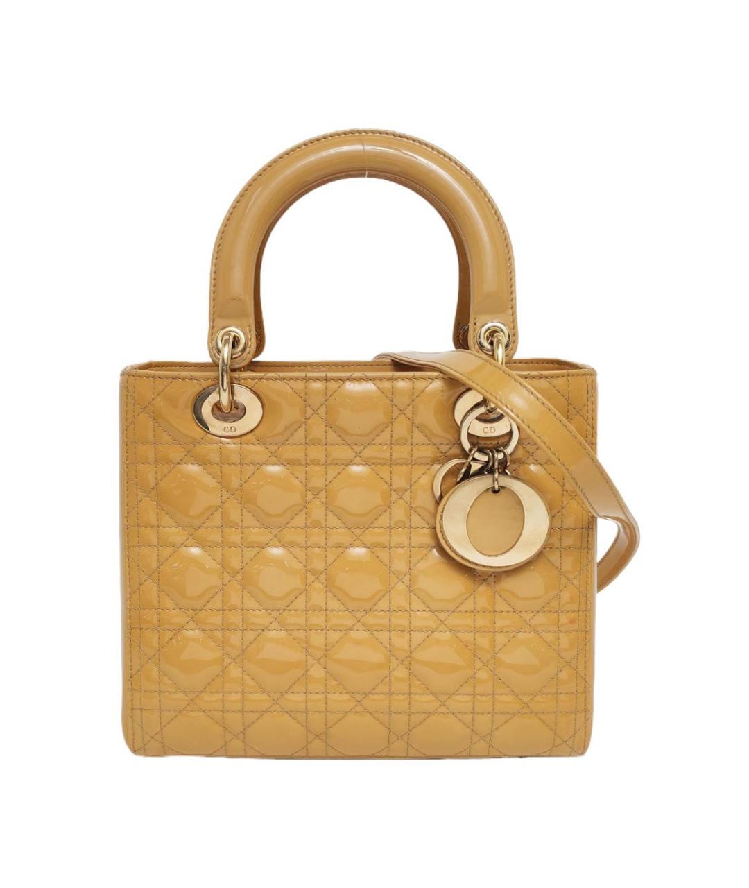 CHRISTIAN DIOR Золотая сумка через плечо из лакированной кожи, фото 6