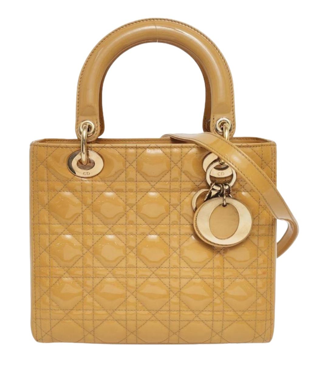 CHRISTIAN DIOR Золотая сумка через плечо из лакированной кожи, фото 1