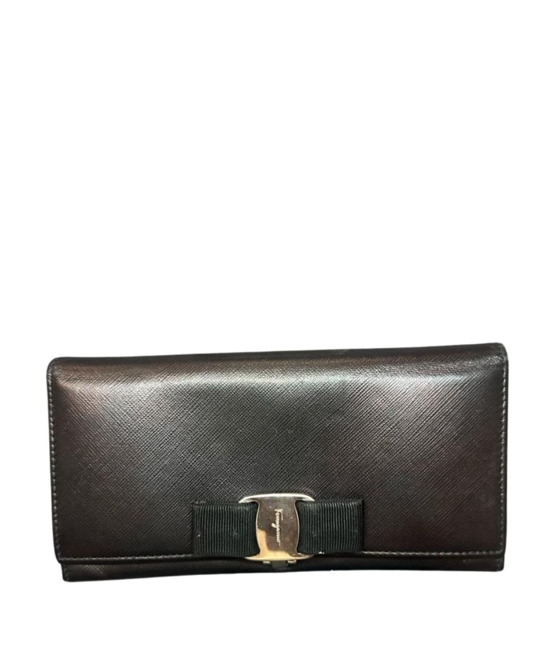 FERRAGAMO Черный кожаный кошелек, фото 1