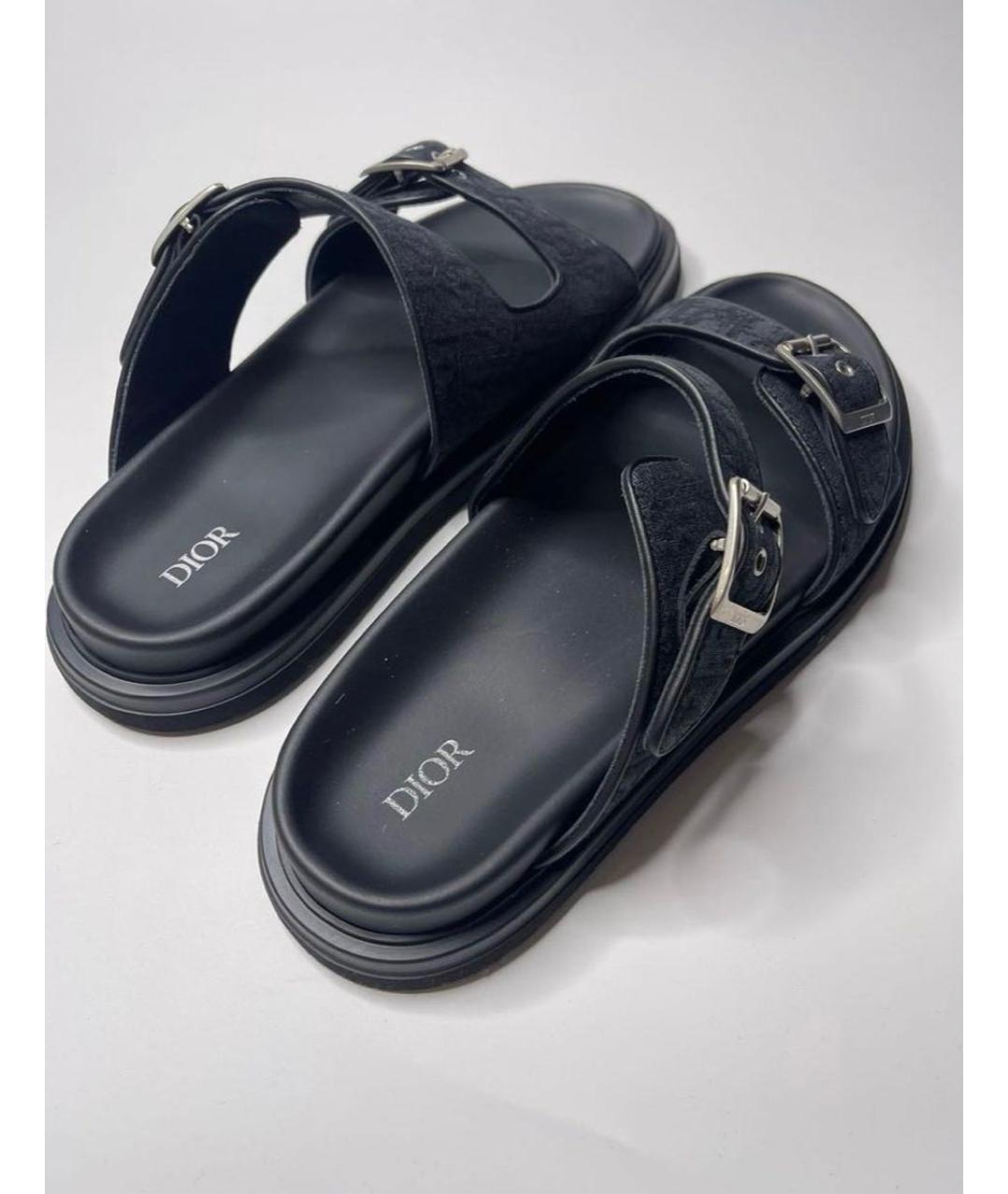 CHRISTIAN DIOR Черные текстильные шлепанцы, фото 4
