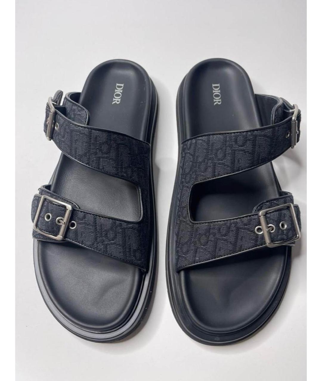 CHRISTIAN DIOR Черные текстильные шлепанцы, фото 2