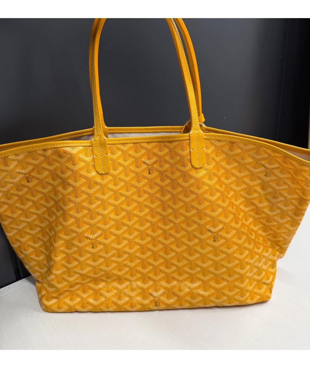 GOYARD Желтая кожаная сумка с короткими ручками, фото 3