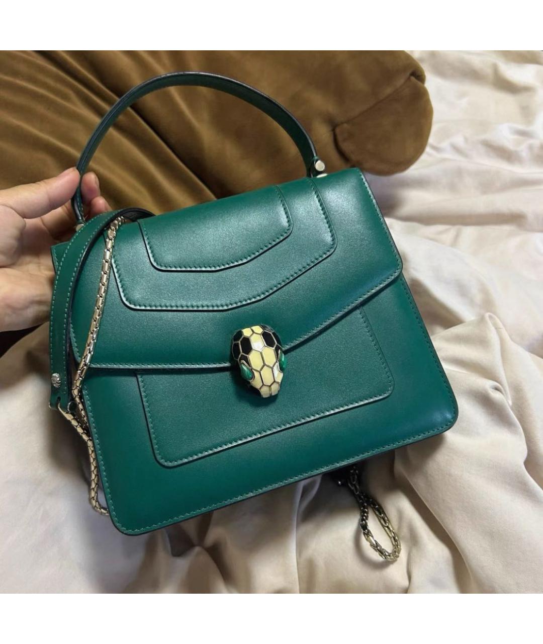 BVLGARI Зеленая кожаная сумка через плечо, фото 2