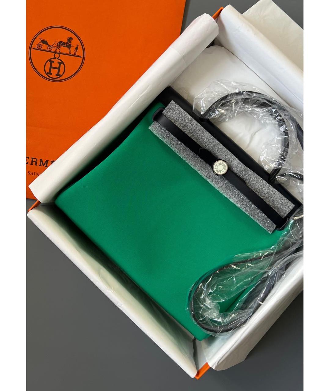 HERMES Зеленая кожаная сумка с короткими ручками, фото 3