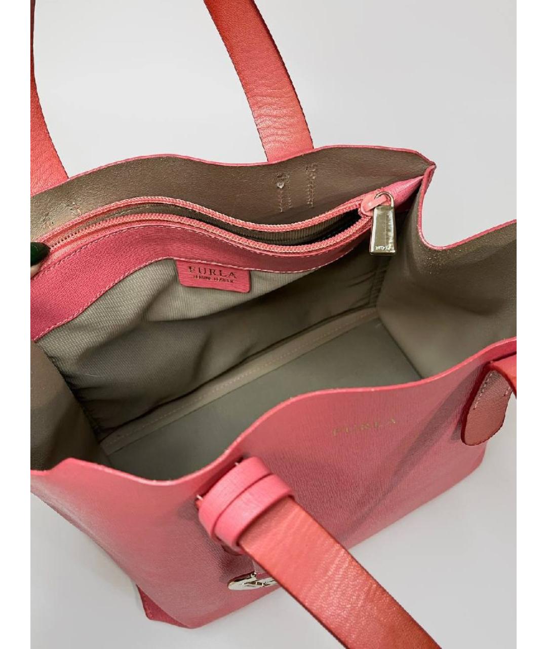 FURLA Коралловая кожаная сумка с короткими ручками, фото 4