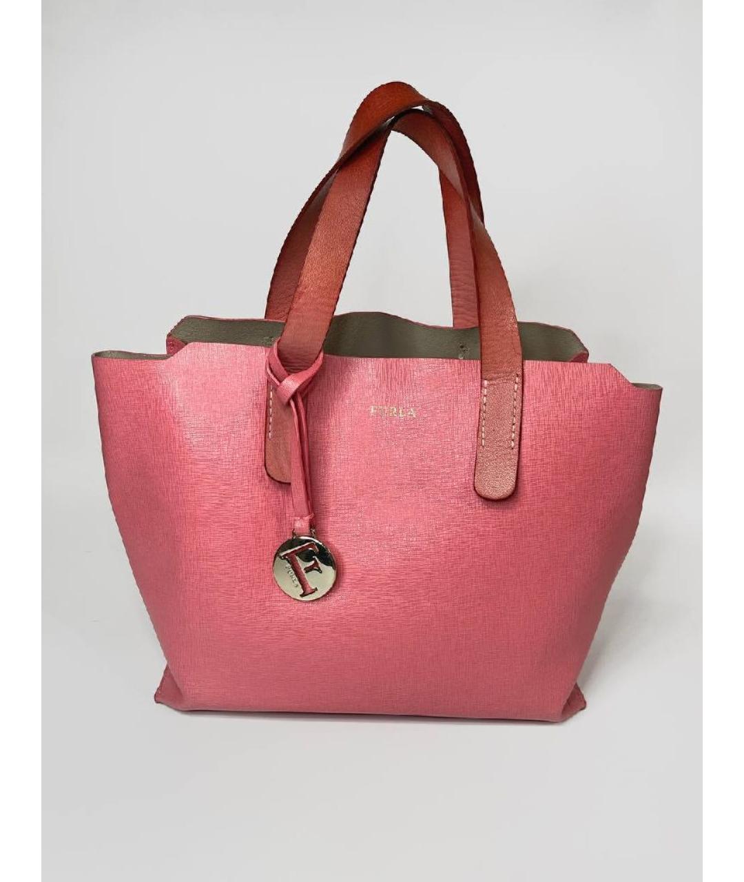 FURLA Коралловая кожаная сумка с короткими ручками, фото 5