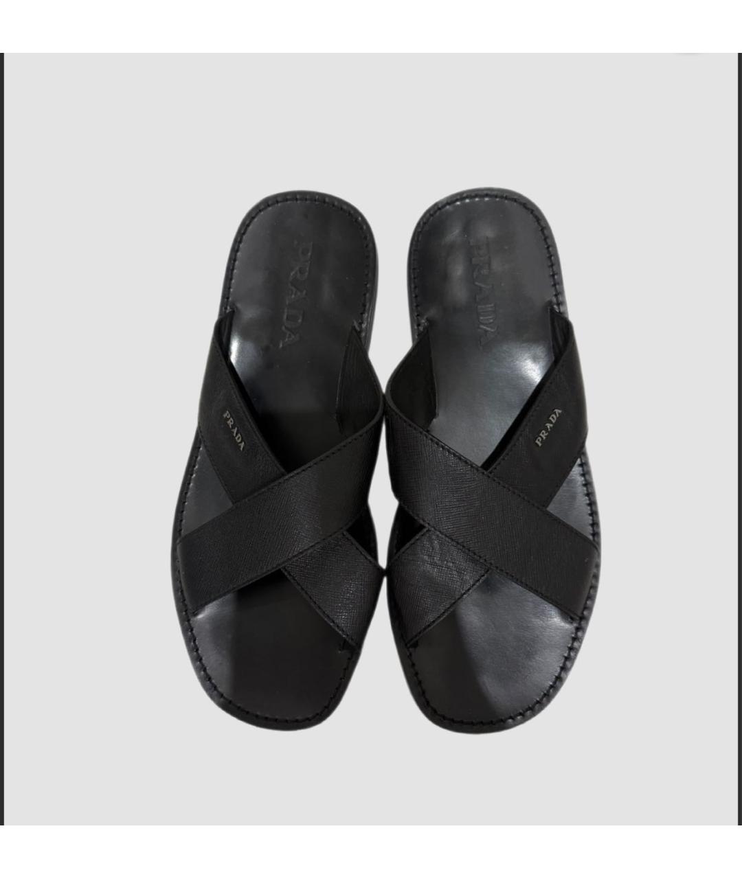 PRADA Черные кожаные шлепанцы, фото 3